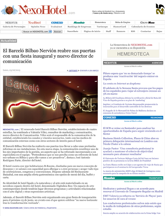 El Barceló Bilbao Nervión reabre sus puertas con una fiesta inaugural y nuevo director de comunicación