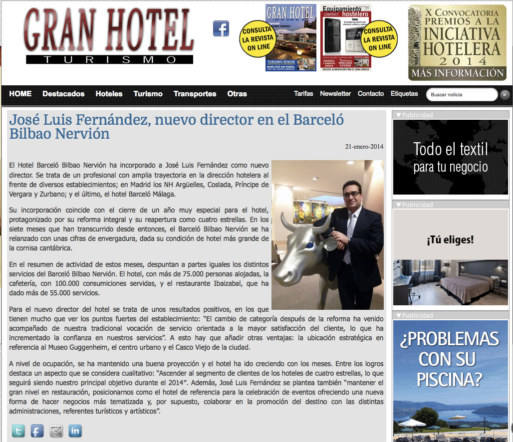 Hotel Barceló Bilbao Nervión en Gran Hotel. Gabinete de Prensa Spb_ servicios periodísticos