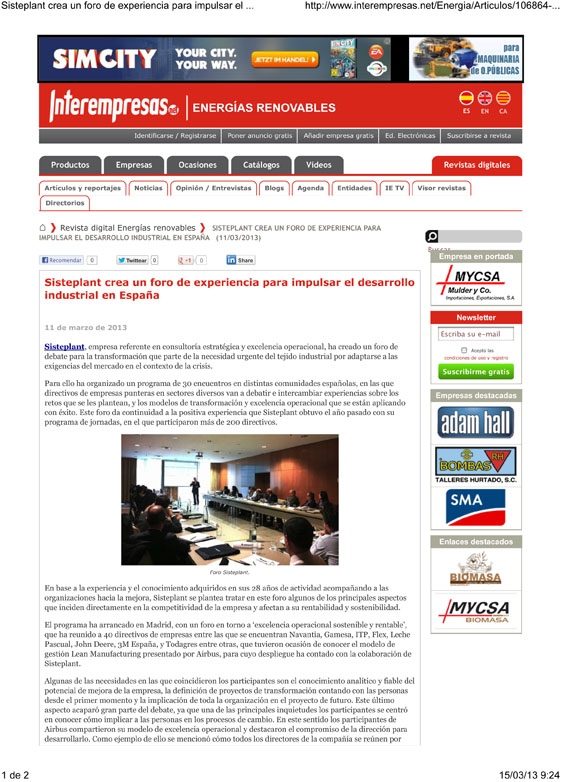 Sisteplant en Interempresas.net. Gabinete de prensa Spb_ servicios periodísticos