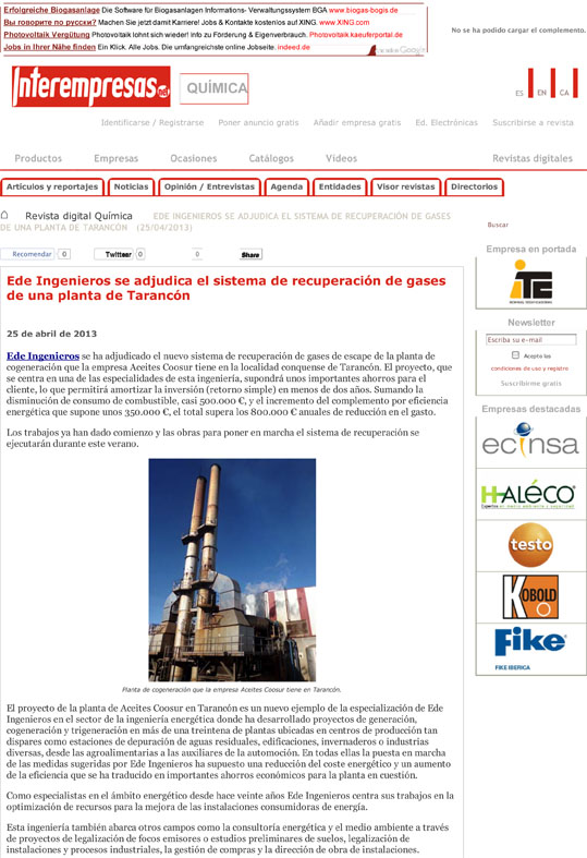 EDE ingenieros en Interempresas.net. Gabinete de Prensa Spb_ servicios periodísticos