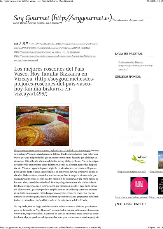 Bizkarra en Soy gourmet. Gabinete de Prensa Spb_ servicios periodísticos